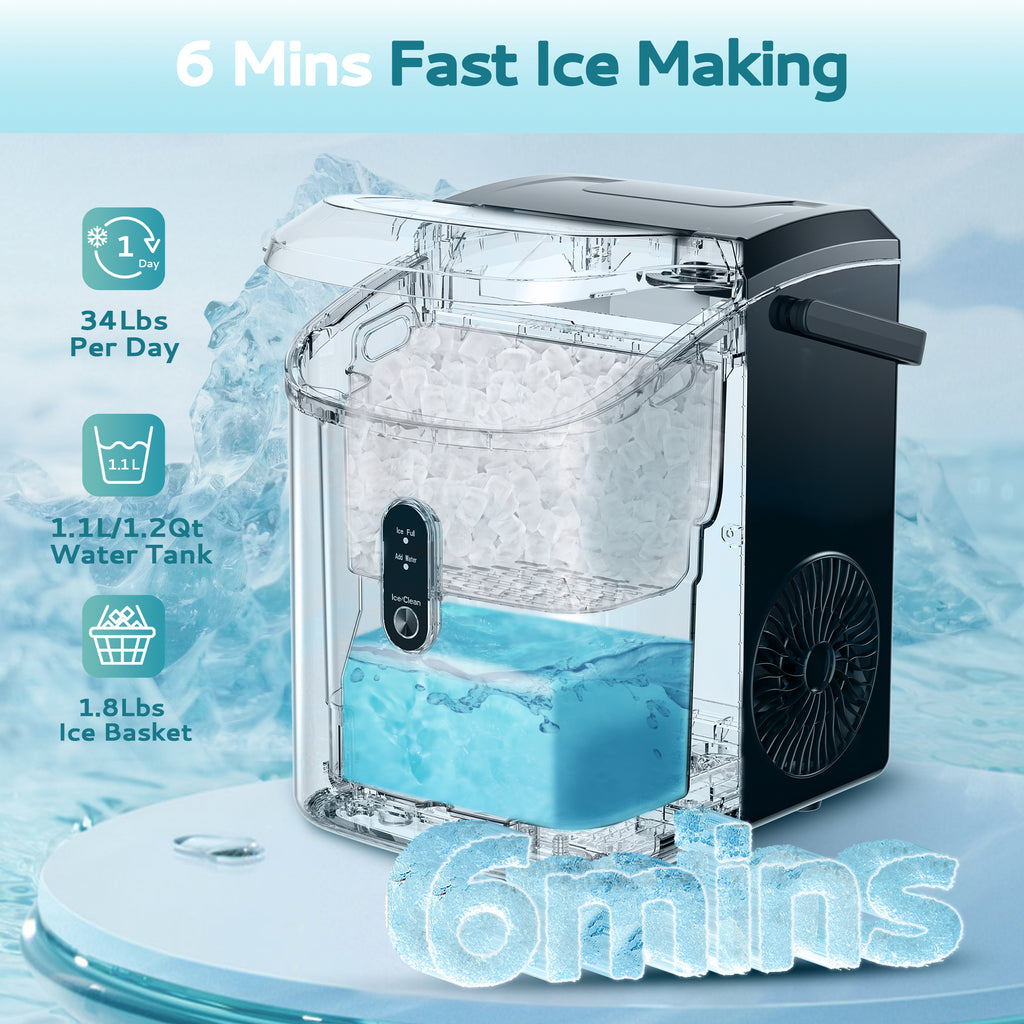 Euhomy 30lbs/24H Countertop Nugget Ice Maker, Soft Nugget Ice,  Self-Cleaning & 2 Way Water Refill Pebble Ice Maker (Silver)