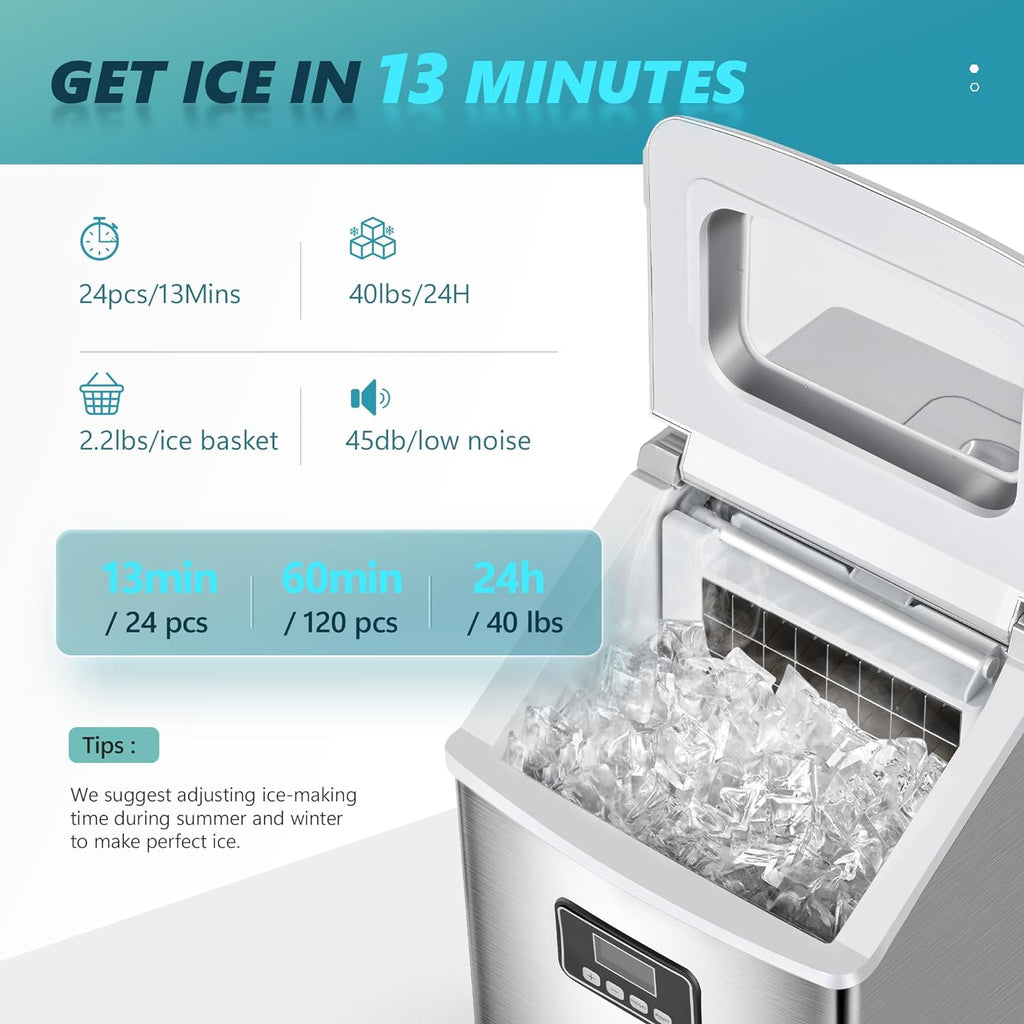 14'' Cube Ice Compact Ice Maker with Water Bucket – Euhomy
