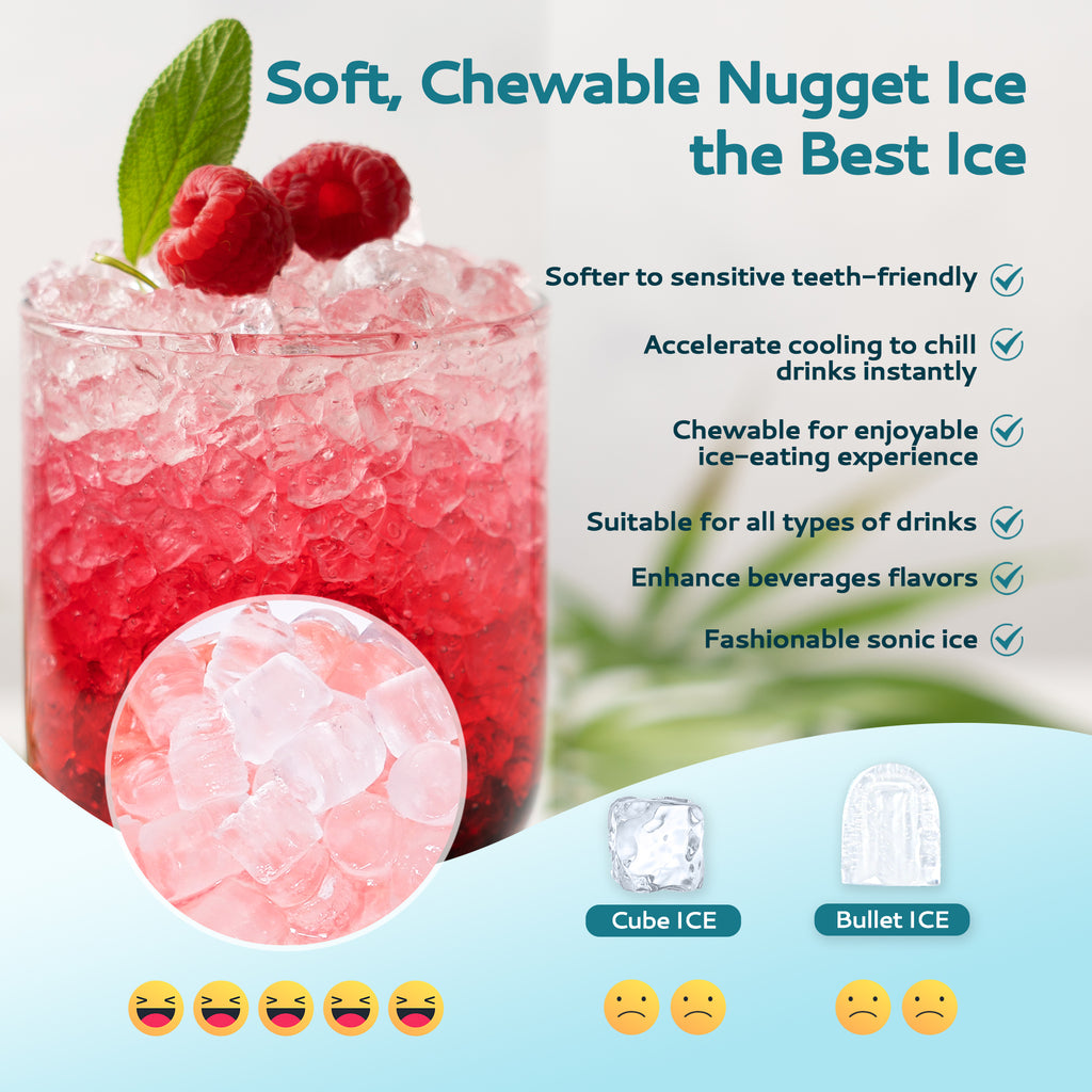 EUHOMY Nugget Ice Maker Countertop with Handle, Ready in 6 Mins, 33Lbs/24H,  Remo