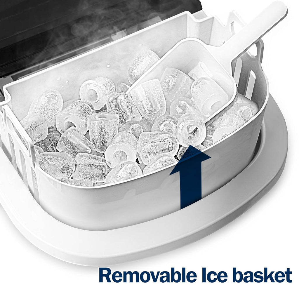 Euhomy Countertop Ice Maker Machine with Handle, 26lbs in 24Hrs, 9 Ice Cubes Ready in 6 Mins, Auto-Cleaning Portable Ice Maker with Basket and Scoop