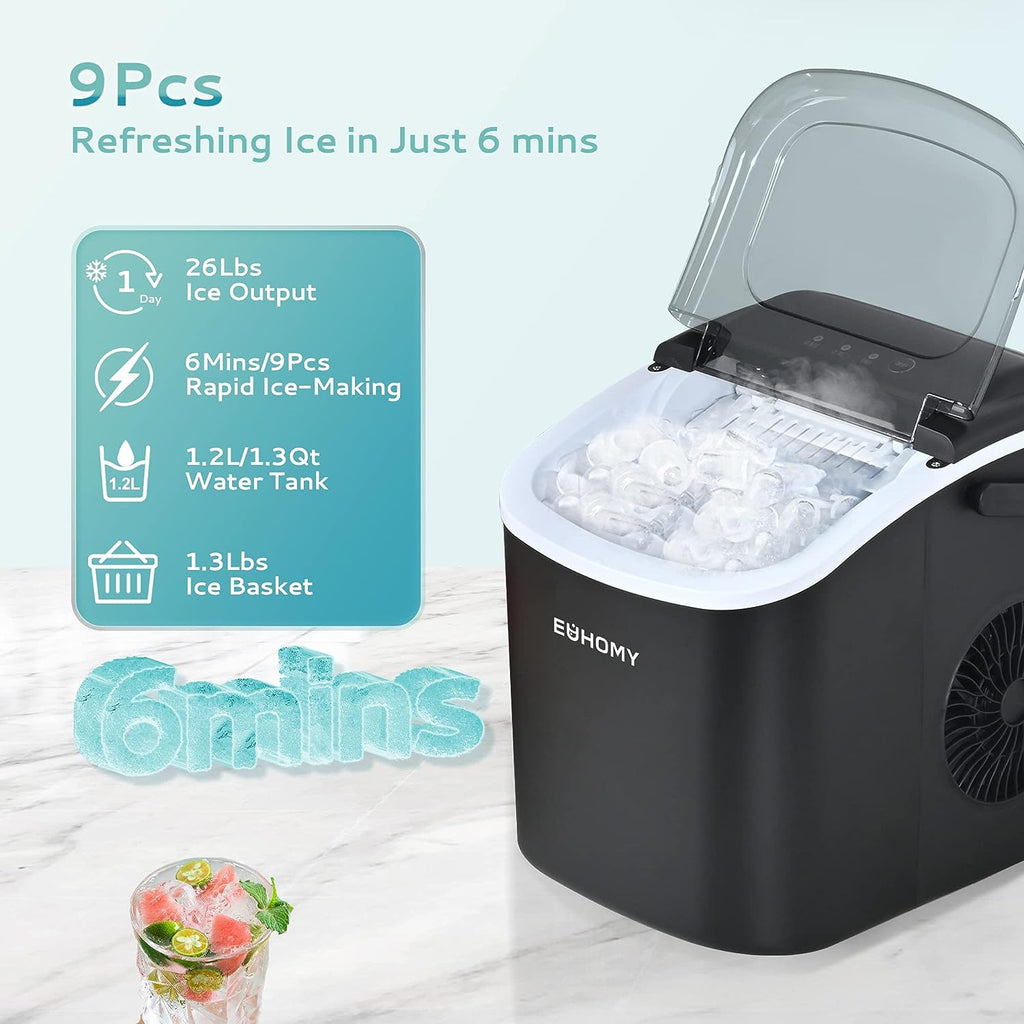 Euhomy Ice Maker Machine Countertop Black IM-05D w Self Cleaning