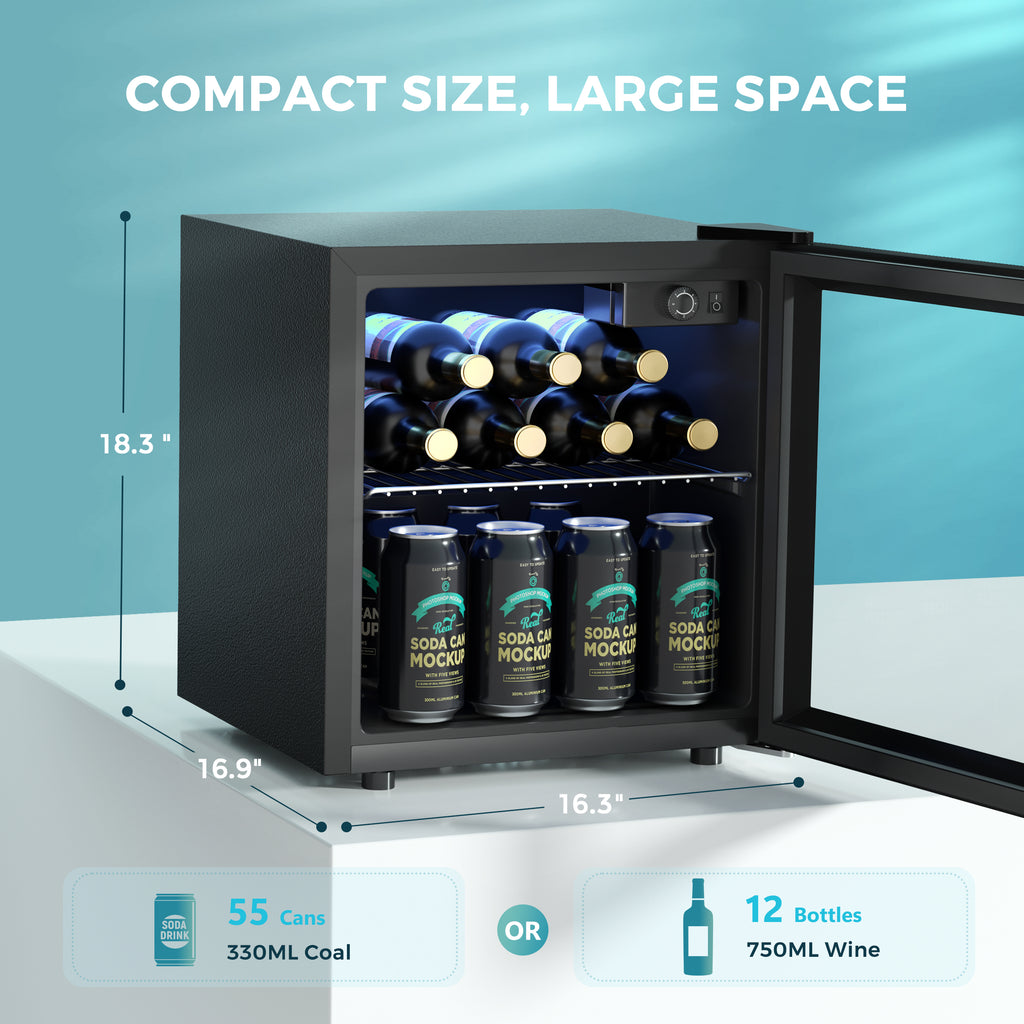 EUHOMY 55 Can Beverage Refrigerator cooler-Mini Fridge Glass Door (1.3 –  Euhomy