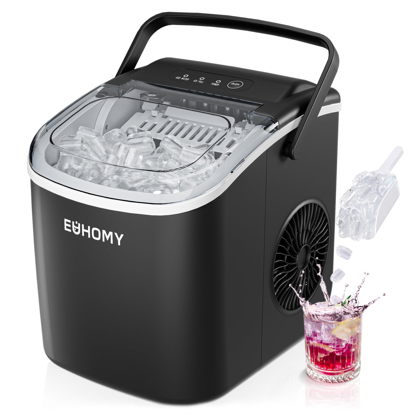 EUHOMY 12'' Black Bullet Ice Portable Low Noise  Ice Maker with Handle