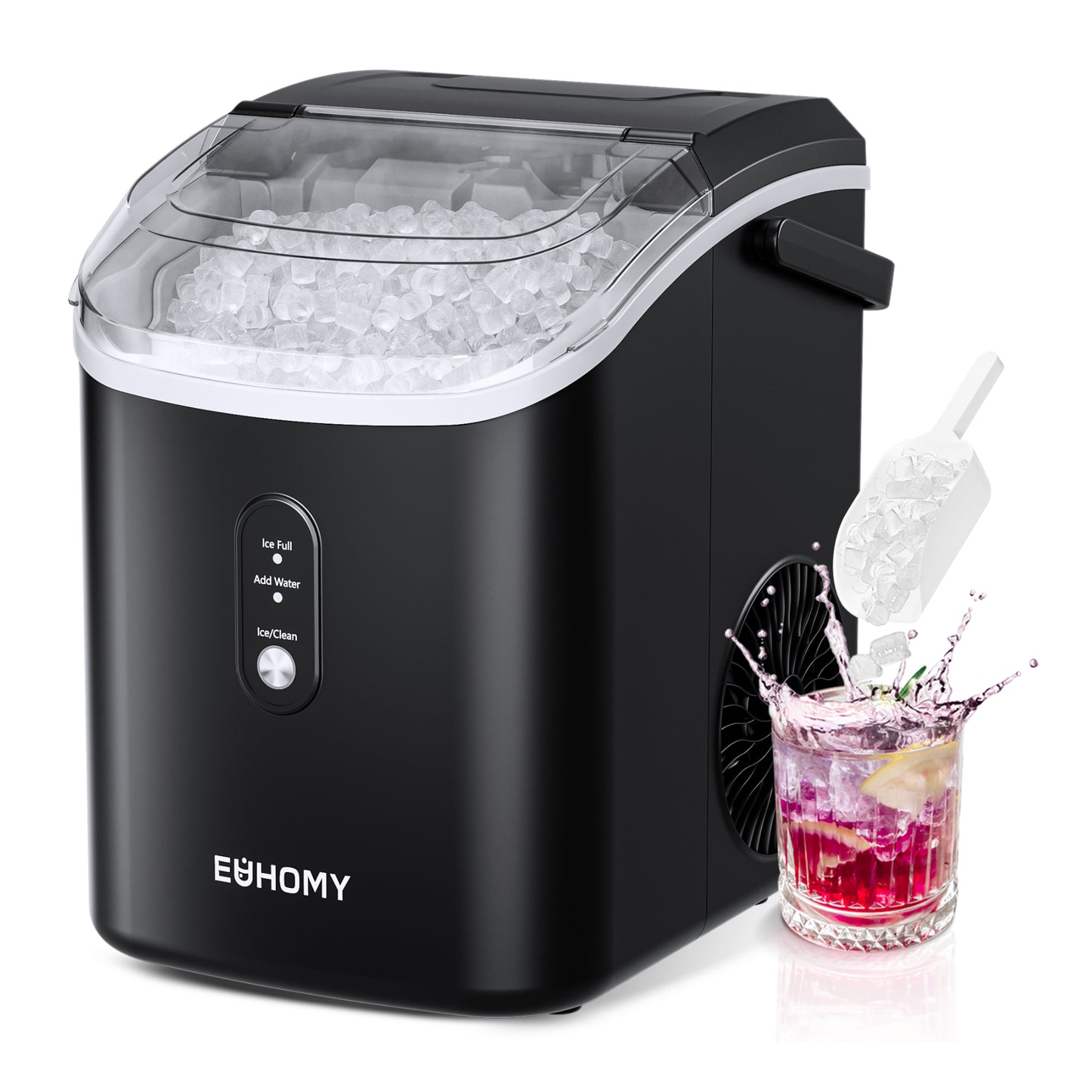 EUHOMY Auto-Cleaning 10'' Nugget Ice Countertop Ice Maker with Handle