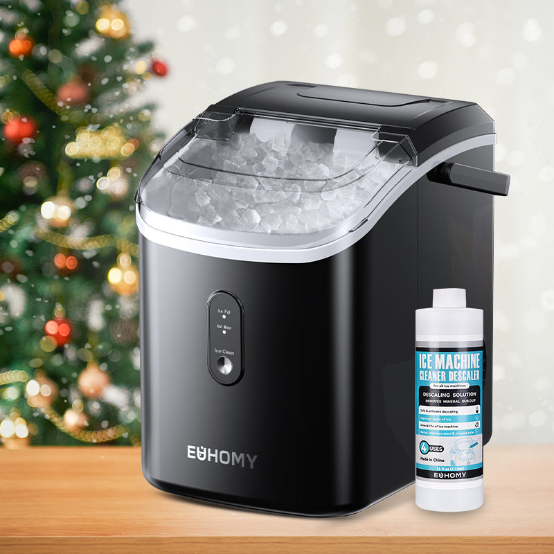 EUHOMY Auto-Cleaning 10'' Nugget Ice Countertop Ice Maker with Handle Including Cleaner Descaler