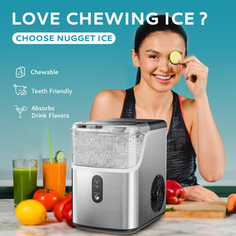 EUHOMY Nugget Ice Makers Countertop, Pebble Ice Maker Machine with 35lbs/24H Soft Ice, Self-Cleaning Sonic Ice Maker with Ice Scoop&Basket, Pellet Ice Maker for Home/Kitchen/Office(Stainless Steels)
