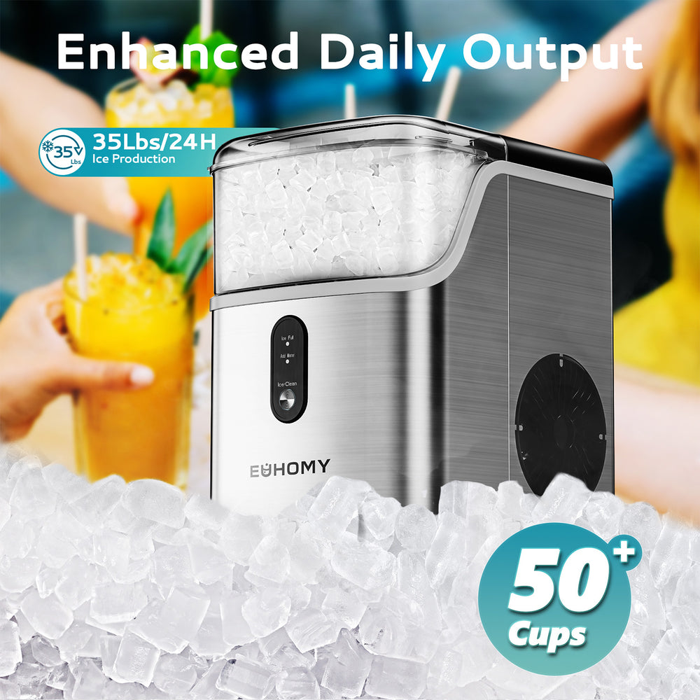 EUHOMY Pebble Ice Maker Machine with 35lbs/24H Soft Ice, Self-Cleaning