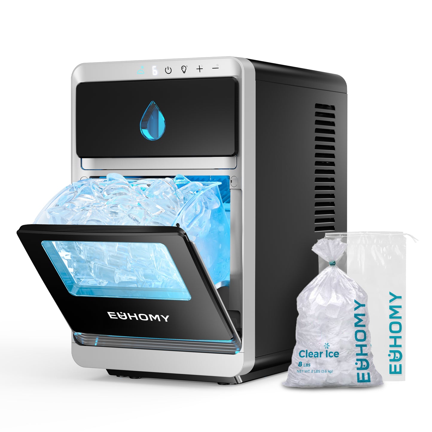 EUHOMY Luna Pro LunaArc™️ Portable Crystal Crescent Ice Maker Countertop with Ice Bag Set – Melts 30 Mins Lower, Rapid Ice Making in 12 Mins, Real-Time Status Visibility