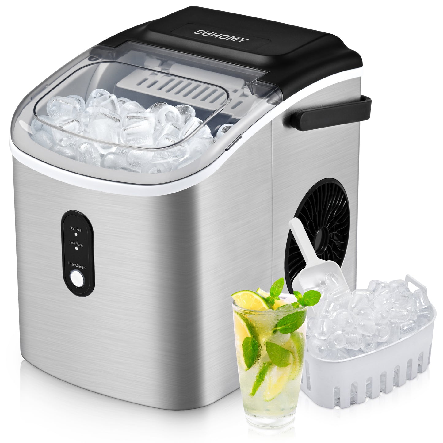 Euhomy Ice Maker Countertop with Handle 26 lbs/24H 9 Bullet-Shaped Ice - Euhomy