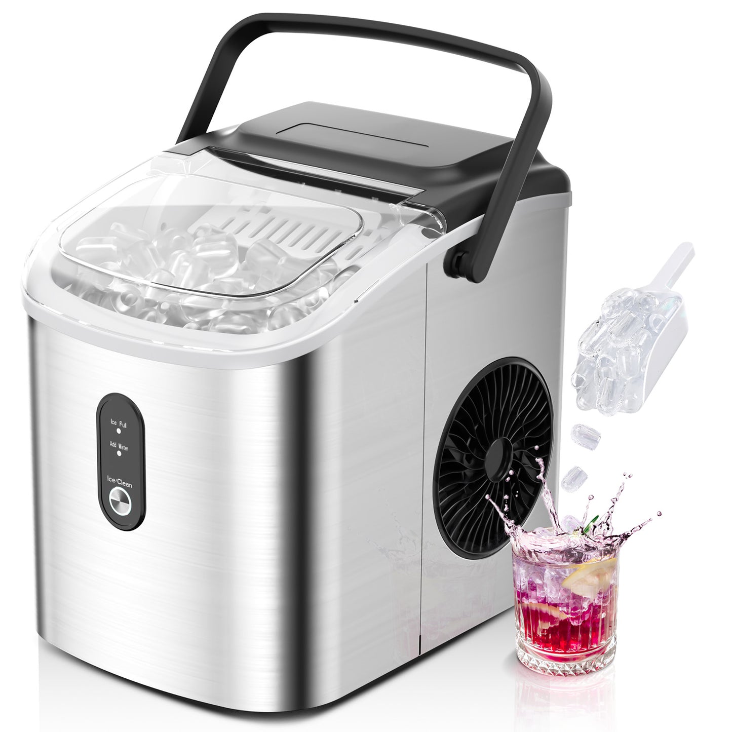 EUHOMY Countertop Ice Maker Machine with Handle 26.3lbs per Day 9 Cubes in 6 Mins - Euhomy