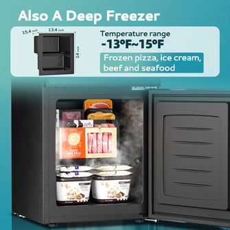 EUHOMY Double Door Mini Fridge With Freezer, Freestanding Drink Fridge