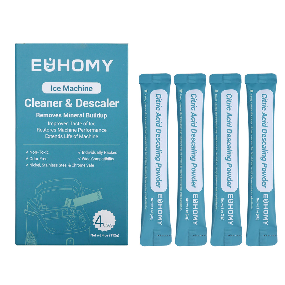 Euhomy Ice Maker Cleaner – Organic Citric Acid Powder | 4 Single-Use Packs | Safe & Effective Descaling