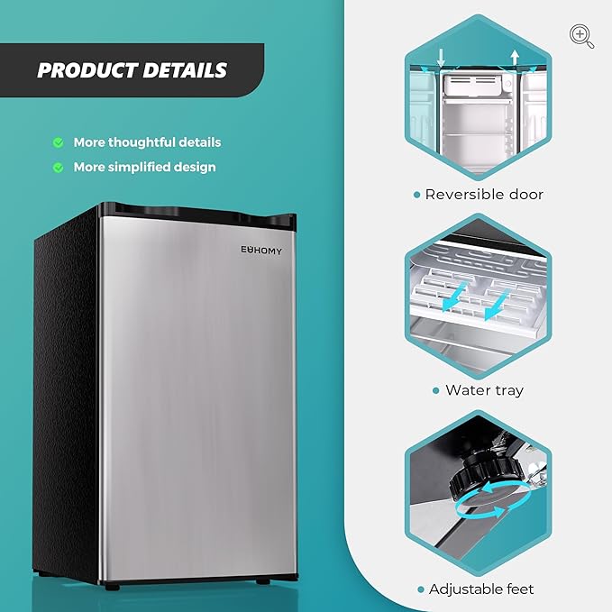 
                      
                        EUHOMY 3.2 Cu.Ft Mini Fridge with Freezer, Single Door Compact Refrigerator
                      
                    