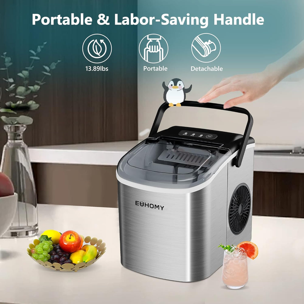 
                      
                        EUHOMY Energy-saving 12'' Silver Bullet Ice Portable Ice Maker with Handle Includes 2 Bottles of Cleaner - Euhomy
                      
                    