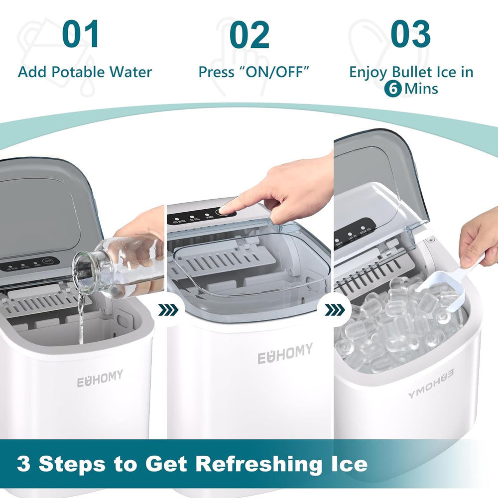 
                      
                        EUHOMY 12'' White Bullet Ice Portable Ultra Quieter Ice Maker with Handle
                      
                    