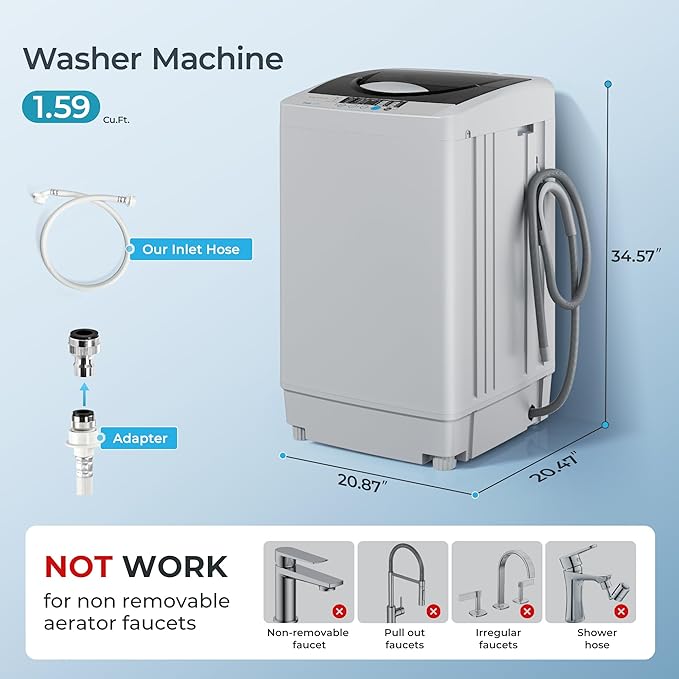 
                      
                        Euhomy 1.59 Cu.Ft. Portable Washing Machine with 8 Functions 8 Water Levels, 11 LBS Capacity
                      
                    