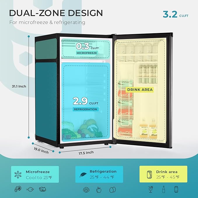 
                      
                        EUHOMY 3.2 Cu.Ft Mini Fridge with Freezer, Single Door Compact Refrigerator
                      
                    