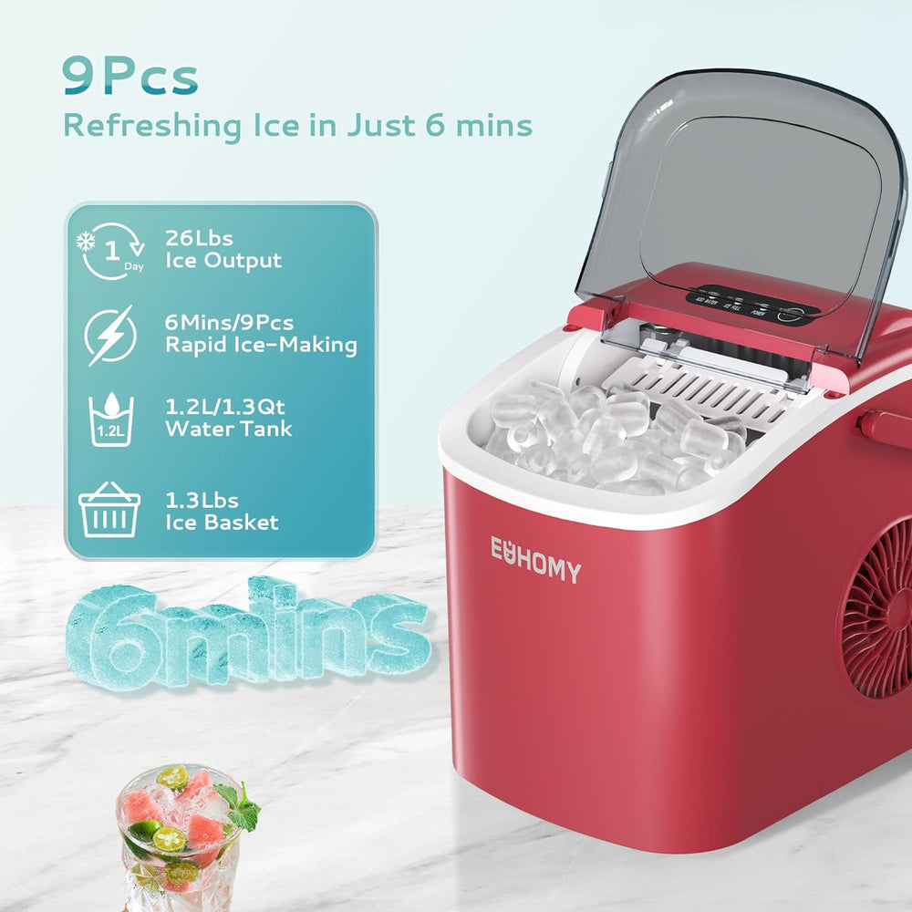 
                      
                        EUHOMY 12'' Red Bullet Ice Portable Self-Cleaning Ice Maker with Handle
                      
                    