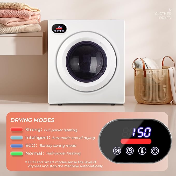 
                      
                        Euhomy Portable Dryer with Exhaust Hose, Four Drying Functions, Dries Up to 9 lbs of Clothes, 1400w Mini Dryer with Stainless Steel Liner, Suitable for Apartments, RVs, Gym
                      
                    