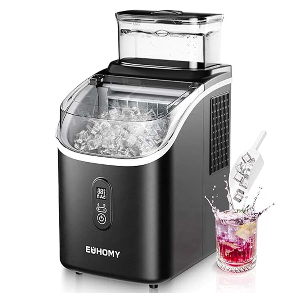 EUHOMY Compact Potable Electric Ice Maker Machine with Ice Scoop and Basket - Countertop, 27 lbs in 24 Hours, 9 Cubes Ready in 8 Mins. Perfect for Home/Kitchen/Office