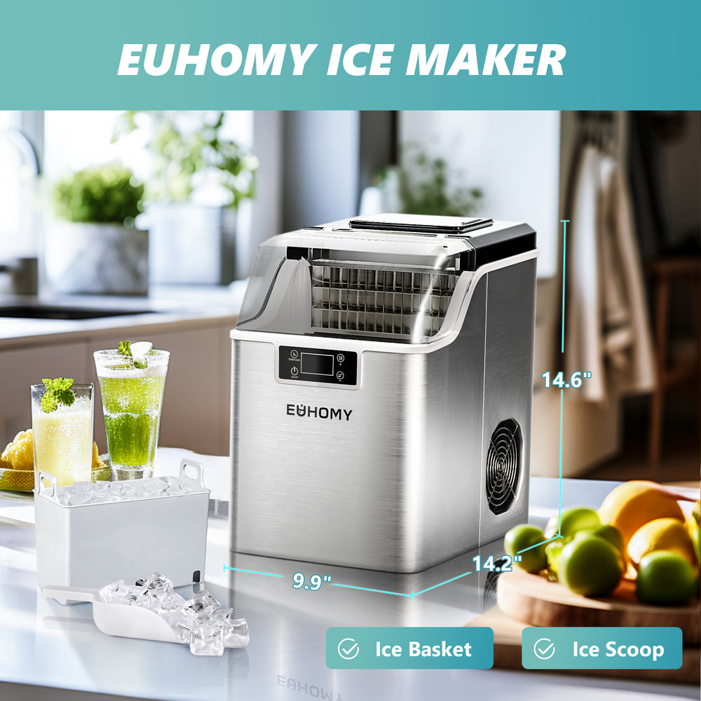 
                      
                        EUHOMY 14'' Cube Ice Compact Ice Maker Selectable Ice Thickness with Water Bucket - Euhomy
                      
                    