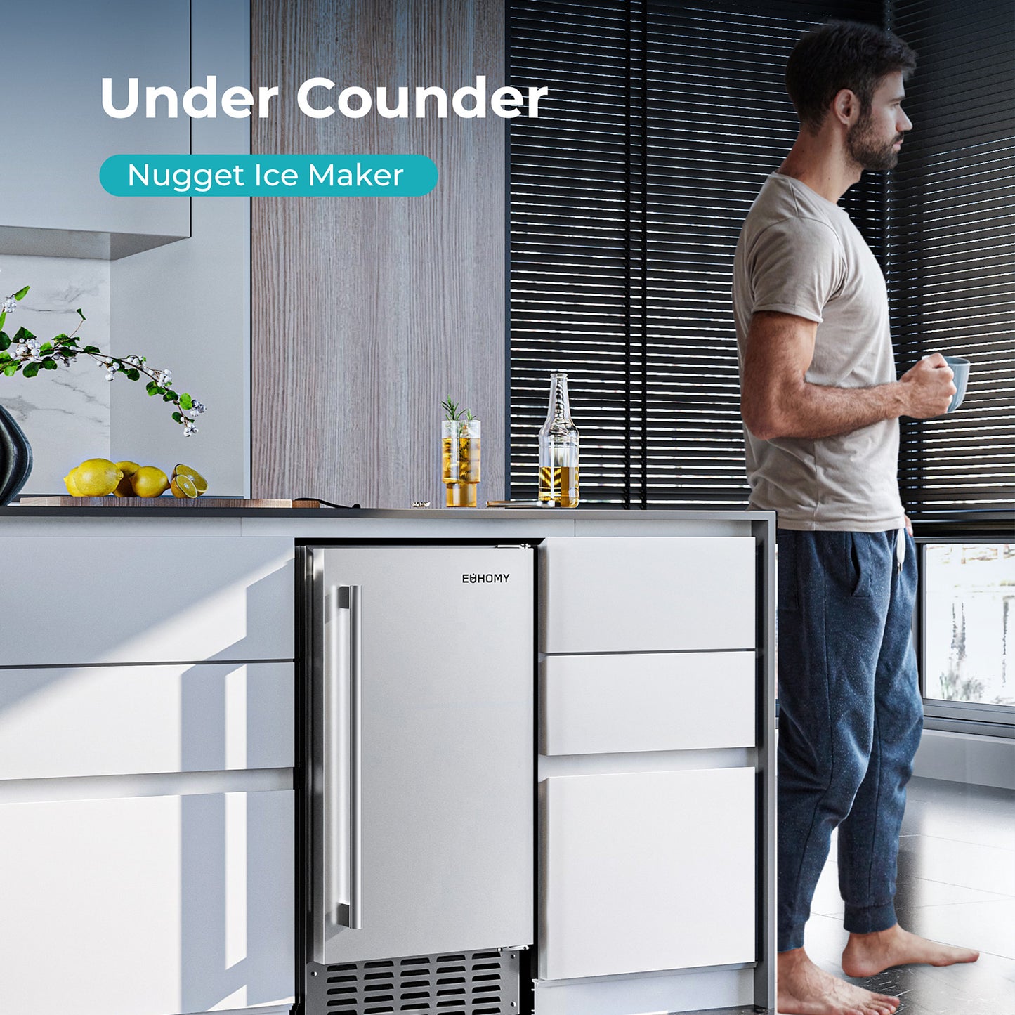 EUHOMY Commercial Under Counter Nugget Ice Maker Machine