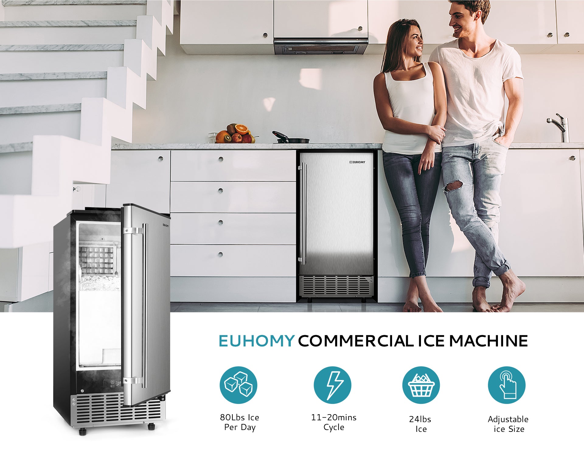 EUHOMY Commercial Under Counter Ice Maker Machine, 80 Lbs/Day Auto-Cle –  Pandora Kitchens