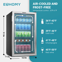 EUHOMY 55 Can Beverage Refrigerator cooler-Mini Fridge Glass Door for Beer  Drinks Wines, Freestanding Beverage Fridge with Adjustable Shelves Blue LED
