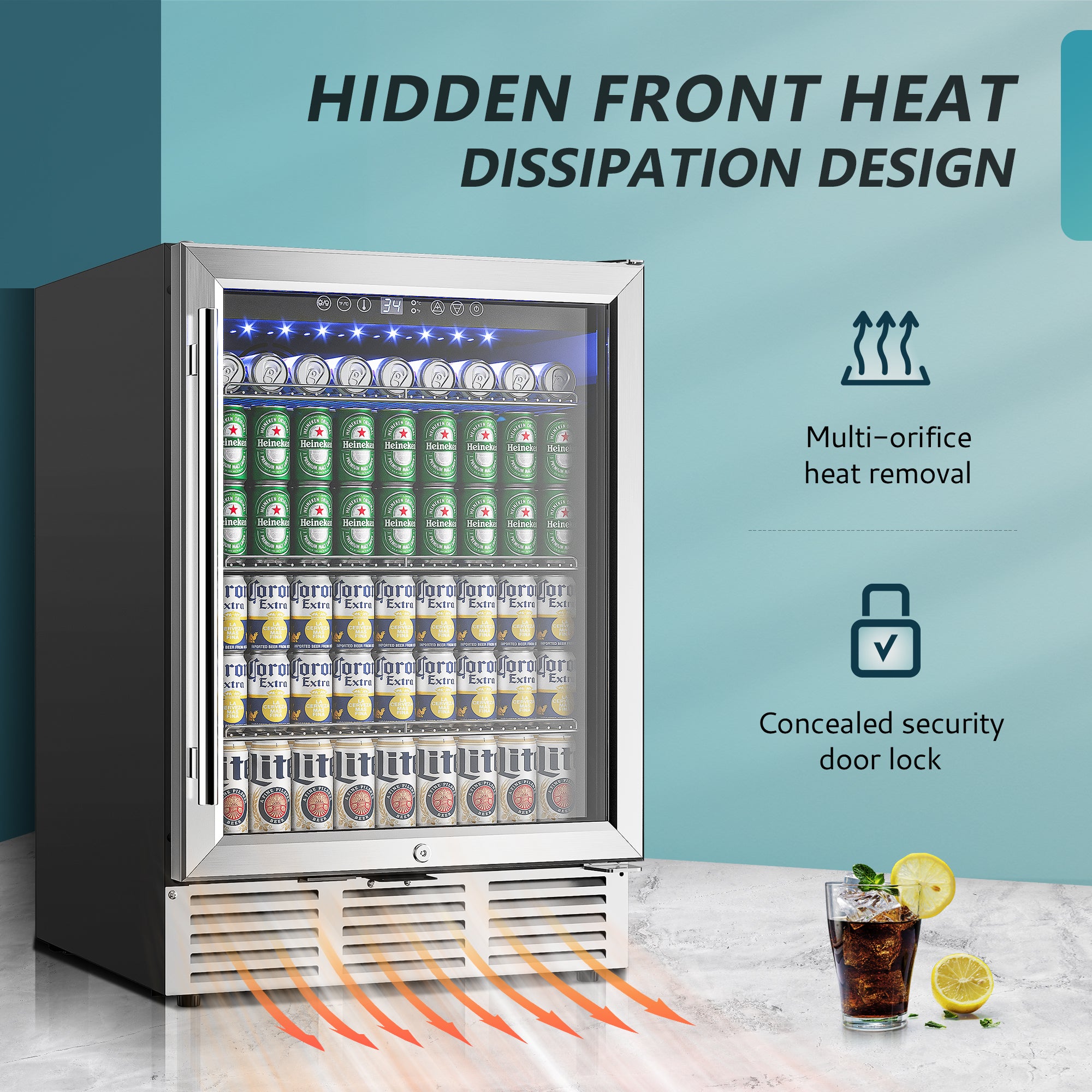 EUHOMY 24 Inch Beverage Refrigerator, 180 Can Under Counter Beer Fridg ...