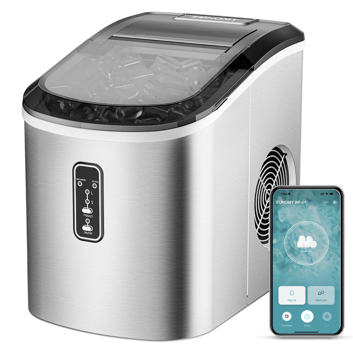 EUHOMY Smart Ice Makers Countertop 26lbs Self-Cleaning Portable