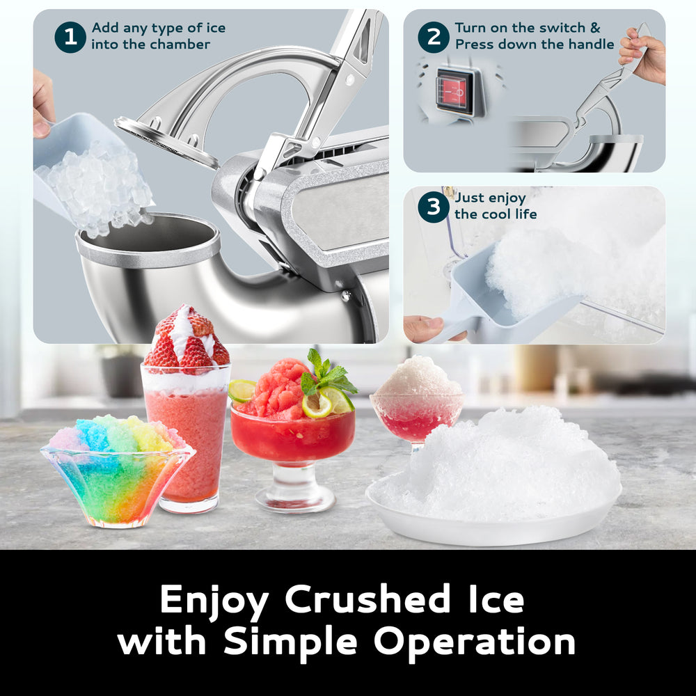 
                      
                        EUHOMY Commercial Ice Crusher, 500Lbs/H, ETL Approval, Snow Cone Machine with Dual Blades, Easy-to-Clean, 300W Electric Shaved Ice Machine with Safety Switch for Both Home & Commercial Use (Silver)
                      
                    