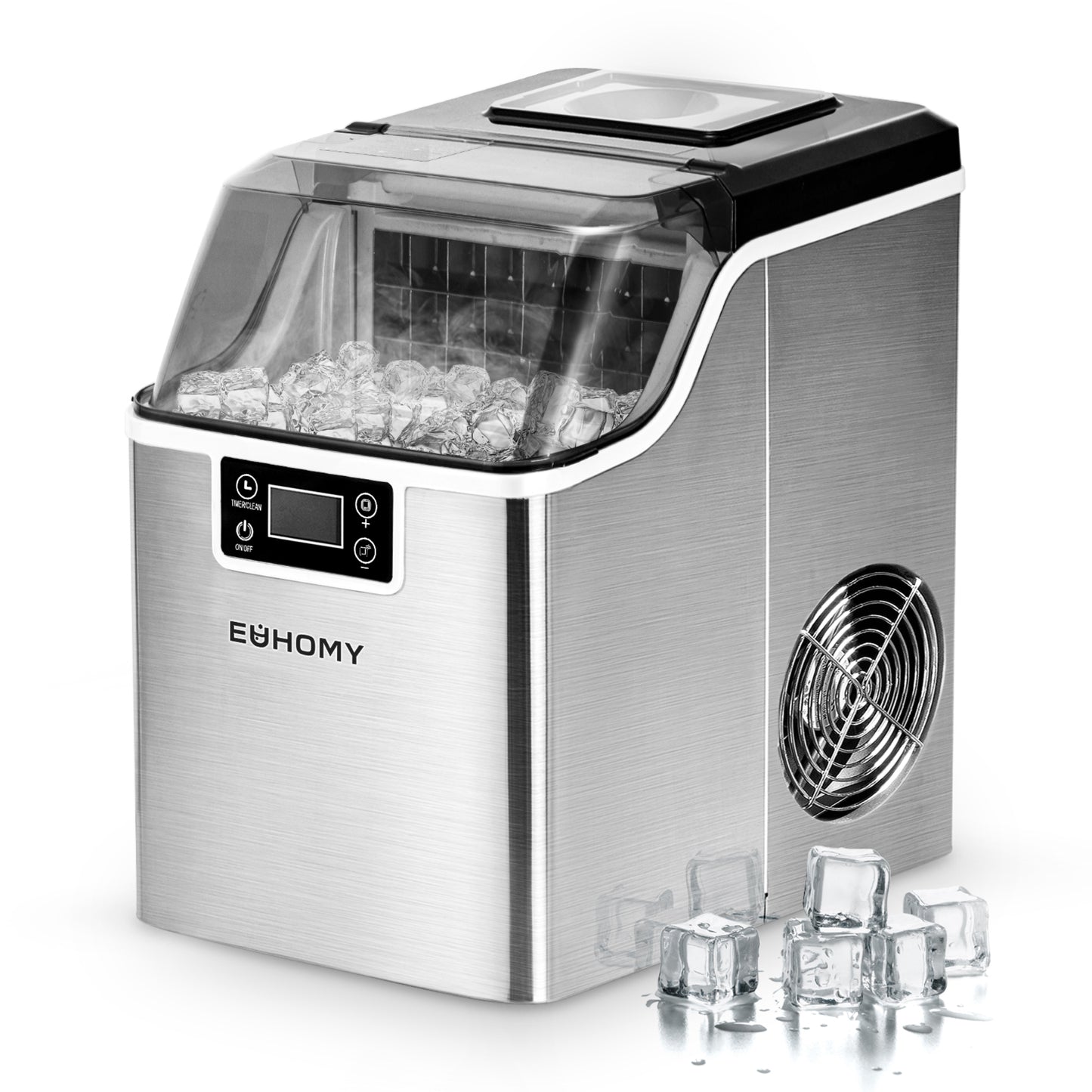 EUHOMY 14'' Cube Ice Compact Ice Maker Selectable Ice Thickness with Water Bucket - Euhomy