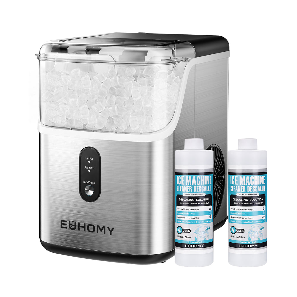 EUHOMY Pebble Ice Maker Machine with 35lbs/24H Soft Ice, Self-Cleaning Includes 2 Bottles of Cleaner