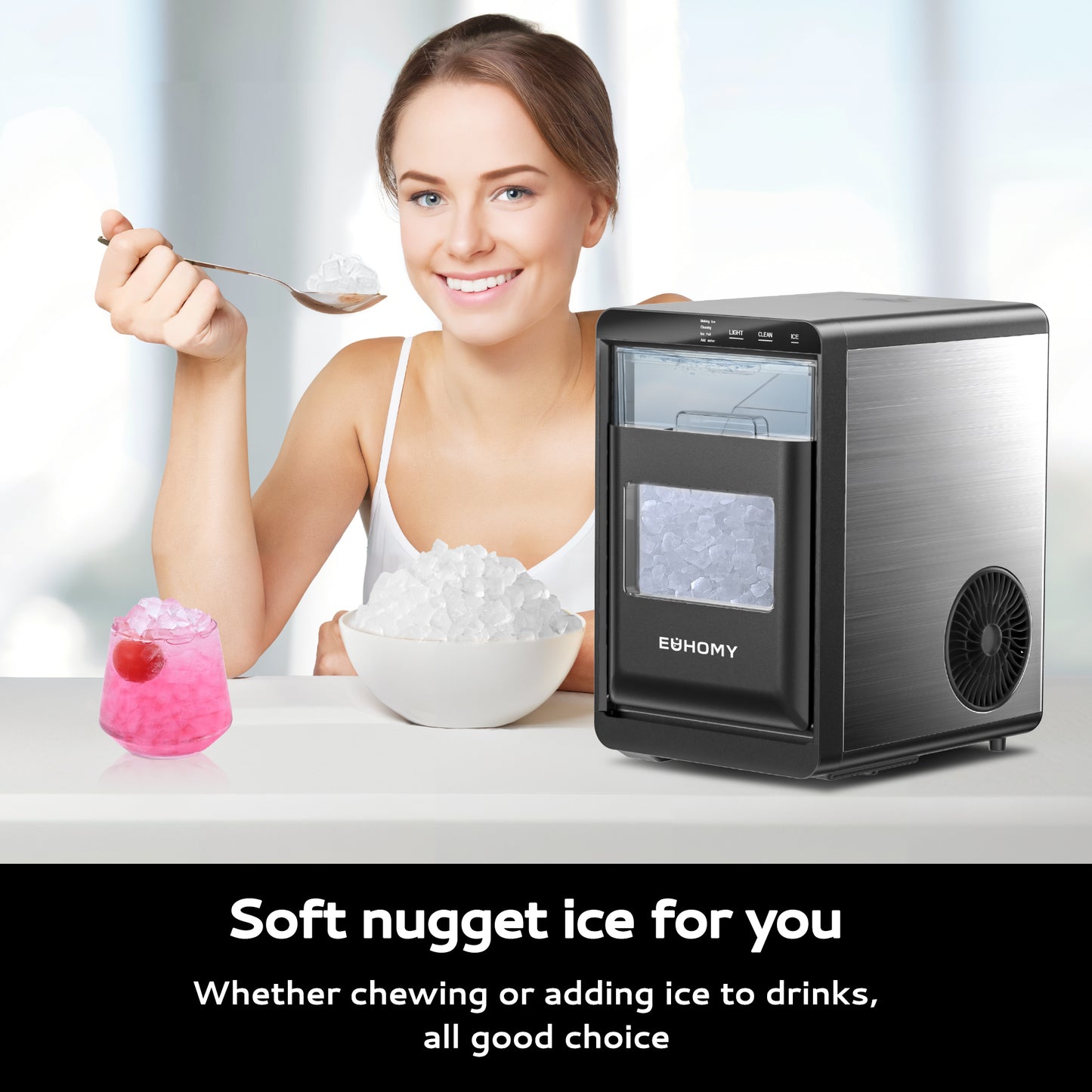 EUHOMY Nugget Ice Maker Countertop, 40Lbs/24H Pebble Ice Maker Machine