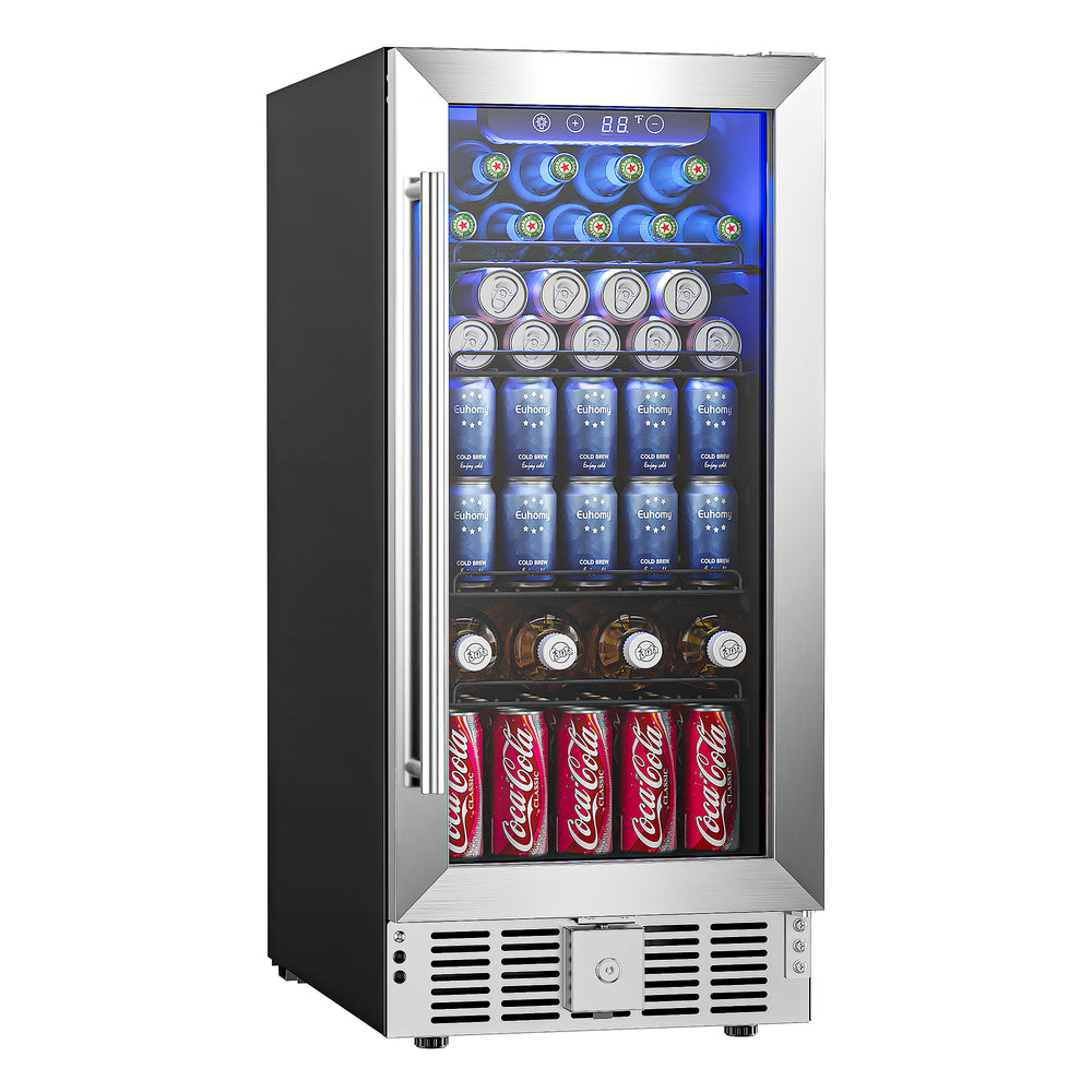 
                      
                        EUHOMY 15 Inch Beverage Refrigerator Cooler Under Counter 127 Cans Beverage Fridge with Glass Door Wine Cooler - Euhomy
                      
                    