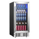 EUHOMY 15 Inch Beverage Refrigerator Cooler Under Counter 127 Cans Beverage Fridge with Glass Door Wine Cooler