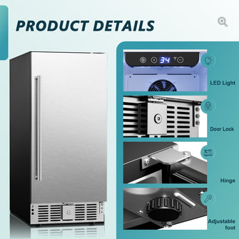 EUHOMY Beverage Refrigerator 15 Inch, Under Counter 127 Can Beverage Fridge with Stainless Steel Door