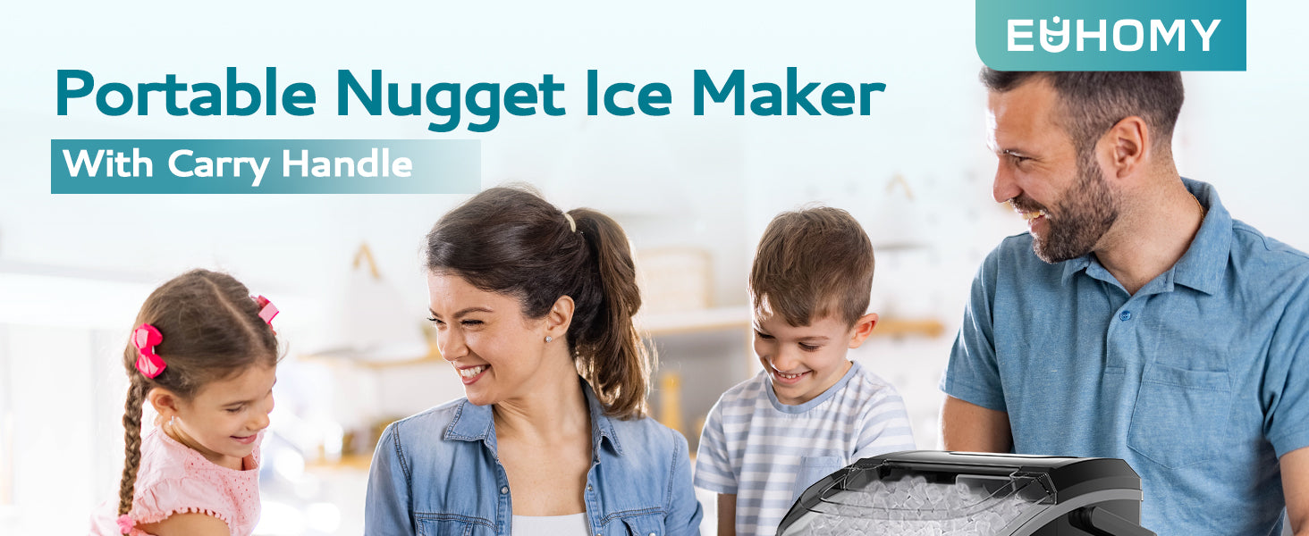 EUHOMY Nugget Ice Makers Countertop, Max 34lbs/24H, 2 Ways Water Refill,  LED Light, Self-Cleaning Pebble Ice Maker with Basket and Scoop, for